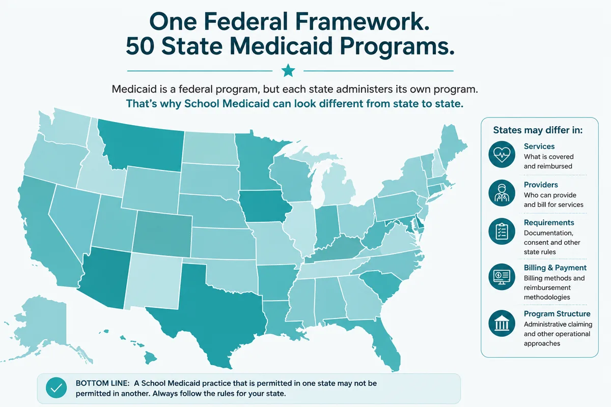 One federal Medicaid framework with different School Medicaid programs in each state